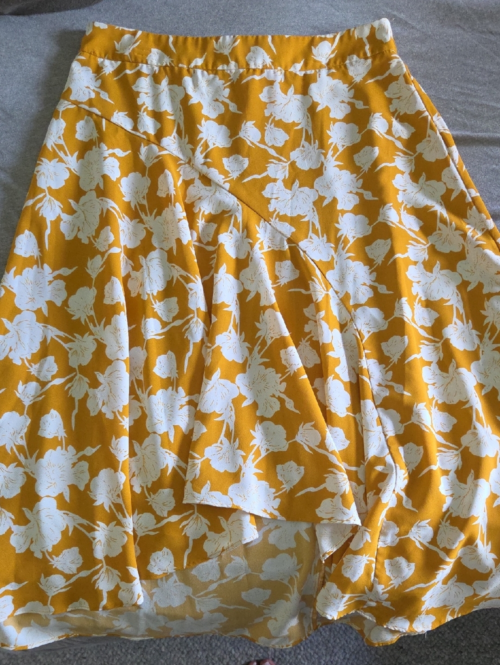 Yellow Floral Wrap Midi Skirt